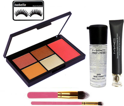 

ISABELLA Eyelashes & Nars 4 Shades Eye Shadow,1 Shade Blusher Palette & 2 Makeup Brush & Prep+Prime Primer & Recovering Youthful Concealer Cream(Set of 6)