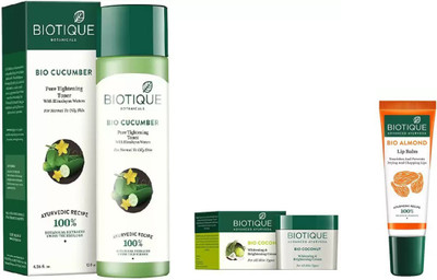 

BIOTIQUE BIO Cucumber Pore Tightening Toner, Coconut Whitening & Brightening Cream, LIP BALM(Set of 3)