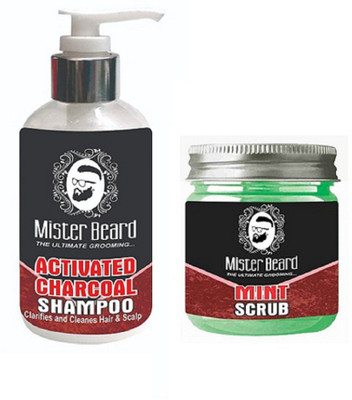 

MISTER BEARD CHARCOAL SHAMPOO 200ML WITH MINT SCRUB 100GM(Set of 2)