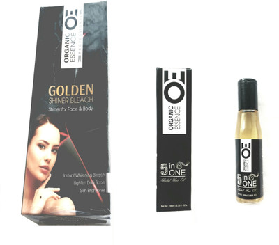 

Organic Essence Golden Shiner Bleach For Face and Body-190gm & 5 in 1 Herbal Hair Oil-100ml.(Set of 1)