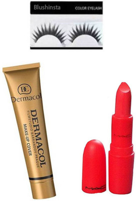 

blushinsta mac red lipstick, dermacol, eyelahes(Set of 3)