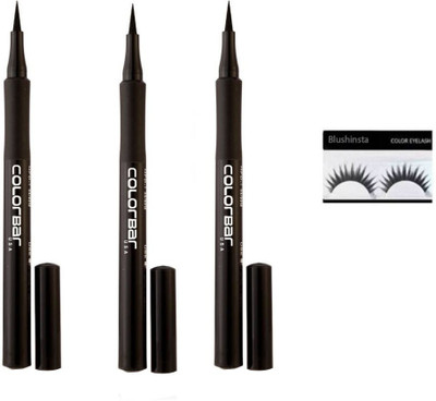 

Blushinsta Combo of Colorbar Ultimate Eye Liner 1 ml (Ultimate Eye Liner) with eyelashes(Set of 4)