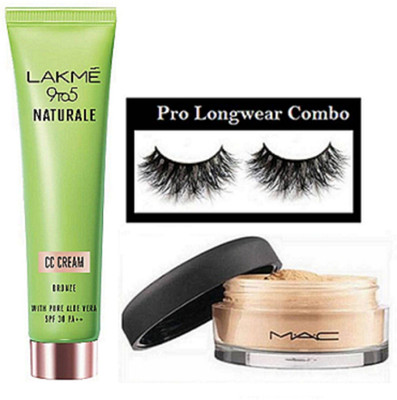 

pro longwear combo Eyelashes, Mac Loose Powder, 9to5 Naturale Cc Cream Honey With Pure Aloe Vera(Set of 3)