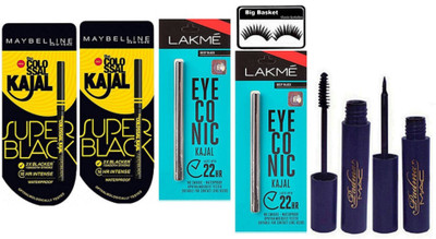 

big basket Eyelashes & Mac Padma Eyeliner & Mascara , Lakme Eyeconice Kajal , maybelline kajal(Set of 7)