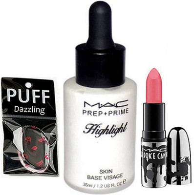 

DAZZLING Eyelashes & mac Brook candy Peach Lipstick & Skin Base Highlight of mac (Set of 3)(Set of 3)