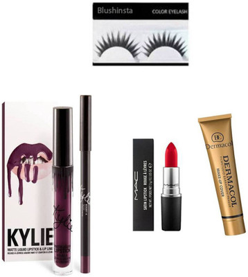 

blushinsta kylie lip kit, mac lipstick, dermacol, eyelashes(Set of 5)