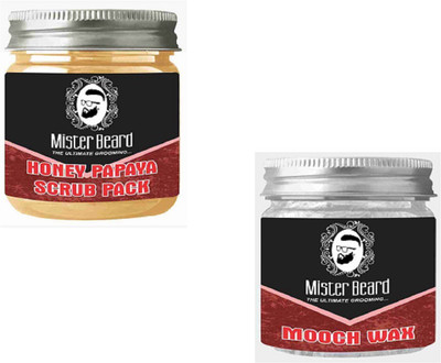 

MISTER BEARD HONEY PAPAYA SCRUB 100GM WITH MOOCH WAX 100GM(Set of 2)