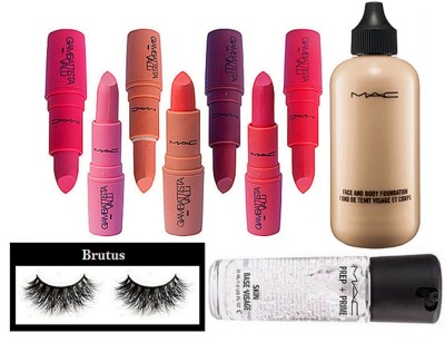 

BRUTUS Eyelashes, Mac Face And Body Foundation, Prep + Prime Skin Base Visage Primer, Giambattista Valli Matte Finish Lipstick (Pack of 7)(Set of 10)