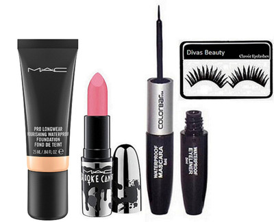 

divas beauty Eyelashes, Matte Finish Lipstick, Nourishing Waterproof Foundation & 2in1 Eyeliner&Mascara(Set of 4)