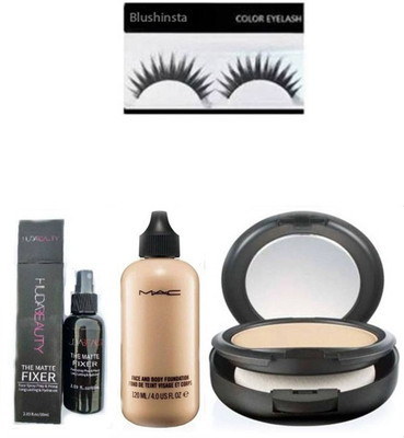 

blushinsta combo set of matte fixer face and body foundation eyelashes compact powder(Set of 4)