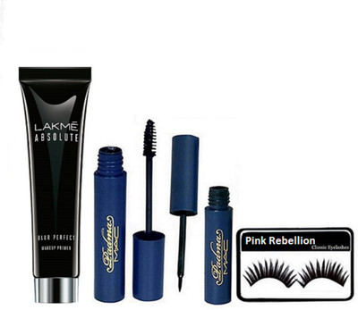

Pink Rebellion Eyelashes & Lakme Absolute Blur Perfect Makeup Primer &Padma Eyeliner+Mascara(Set of 4)