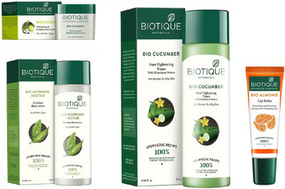 

BIOTIQUE BIO Morning Nectar Flawless Skin Moisturizer, Coconut Whitening & Brightening Cream, Cucumber Pore Tightening Toner , LIP BALM(Set of 4)