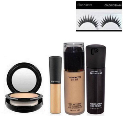 

blushinsta combo kit of eyelashes compat powder concealer prep+prime(Set of 5)