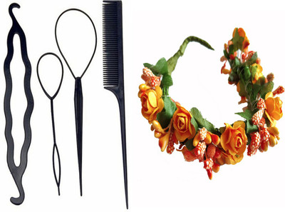 

KYT Hair combo set of 5 pcs , diy kit & Women's Fabric Juda Maker Flower Gajra Hair Accessory(Set of 5)