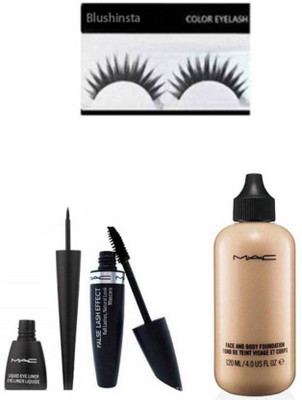 

blushinsta combo set of eyeliner eyelashes eyemascara face and body foundation (Set of 4)(Set of 5)