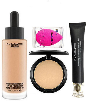 

Pink Rebellion Sponge Puff & Mac Studio Water Weight & Compact & Recovering Youthful Concealer BB Cream(Set of 4)