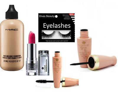 

divas beauty Eyelahses , Mac Face & Body Foundation With waterproof Eyeliner & Mascara , Enrich Lipstick(Set of 5)