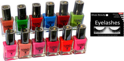 

divas beauty Eyelashes Mac Professional Lacober nail paints(Set of 13)