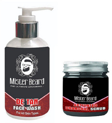 

MISTER BEARD CHARCOAL SCRUB 100GM WITH DE TAN FACE WASH 200ML(Set of 2)