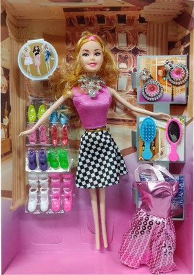 

Shreejee Baby Fashion Doll With Shoes & Fashion Accessories Kit Play Set For Girls, Kids Gift and Showpiece(Multicolor)