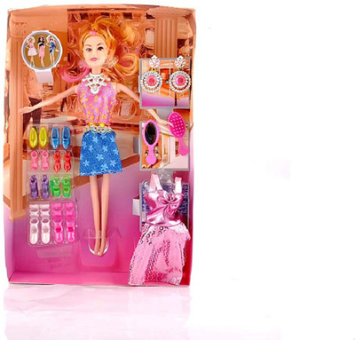 

Gencliq Happy Girl Doll With Different pair of Sandals and Accessories For Kids(Pink)