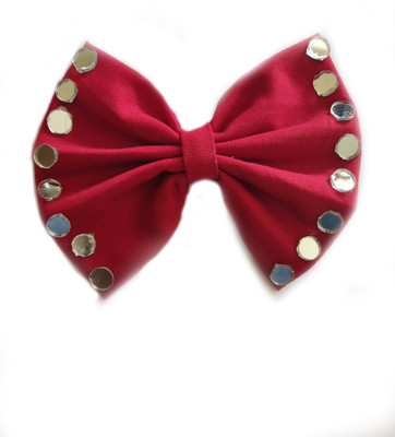 

Craft Maniacs Red mirror work 4" inches bow Hair Clip, Back Pin, Hair Pin(Red)