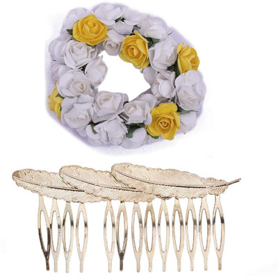 

Chooz Designer Studio Beautiful Gajra for Hair and Golden Leaf Comb Hair Clip Bun Clip, Hair Clip(Yellow)