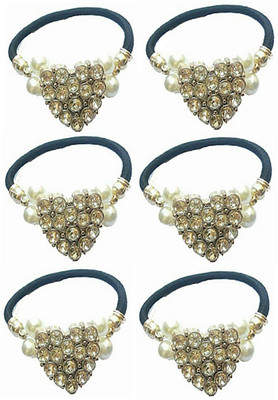 

Rk Designer Party Wear Crystal Rhinestone with Pearl Beautiful Heart Shape Silver Stone Hair Accessories Black Elastic Hair Rubber Bands Girls Lovely Hair Ropes Ponytail Holder for Girls & Women Hair Band(Silver, Gold, Black)