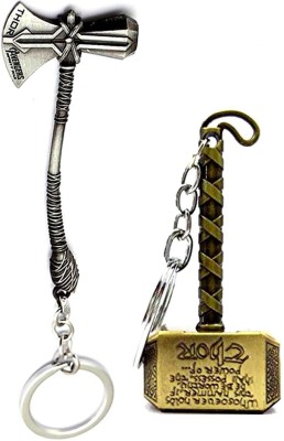 ShopTop Avengers Combo Thor Axe & Thor Hammer Gold Metallic Keyring Key Chain