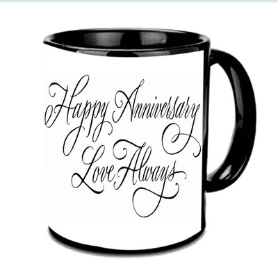 

Raj Laxmi Happy Anniversary Love Multicolor Ceramic Mug(350 ml), Black