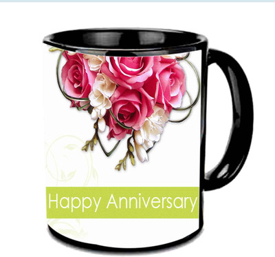 

Raj Laxmi Anniversary Wishes With Flowers Multicolor Ceramic Mug(350 ml), Black