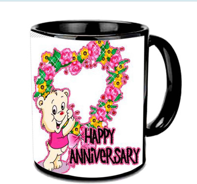 

Raj Laxmi Happy Anniversary With Teddy Multicolor Ceramic Mug(350 ml), Black