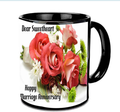 

Raj Laxmi Happy Marriage Anniversary Sweetheart Multicolor Ceramic Mug(350 ml), Black
