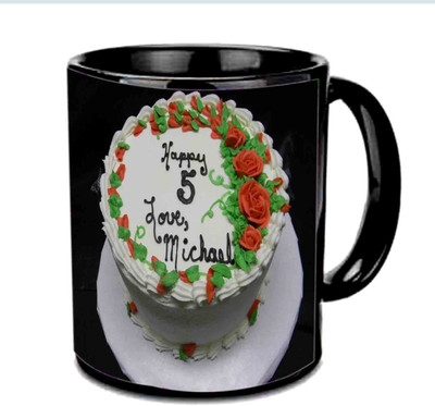 

Raj Laxmi Happy 5th Anniversary Multicolor Ceramic Mug(350 ml), Black