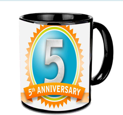 

Raj Laxmi Wish You A Happy 5th Anniversary Multicolor Ceramic Mug(350 ml), Black