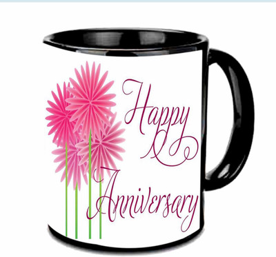 Raj Laxmi Lovely Design Happy Anniversary Multicolor Ceramic Mug(350 ml), Black