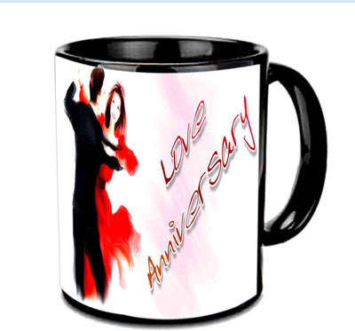 

Raj Laxmi Love Anniversary Multicolor Ceramic Mug(350 ml), Black
