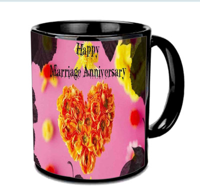 

Raj Laxmi Happy Marriage Anniversary Multicolor Ceramic Mug(350 ml), Black