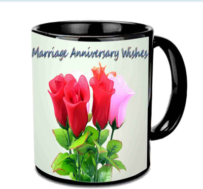 

Raj Laxmi Marriage Anniversary Wishes Multicolor Ceramic Mug(350 ml), Black