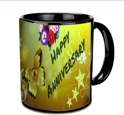

Raj Laxmi Happy Anniversary With Butterfly Design Multicolor Ceramic Mug(350 ml), Black