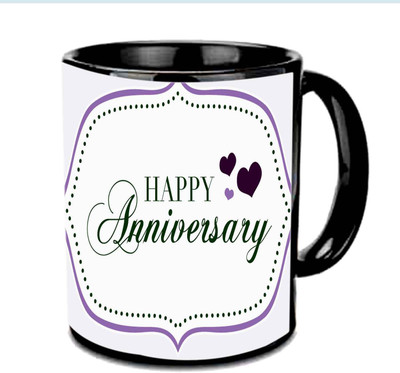 

Raj Laxmi Anniversary Wishes Multicolor Ceramic Mug(350 ml), Black