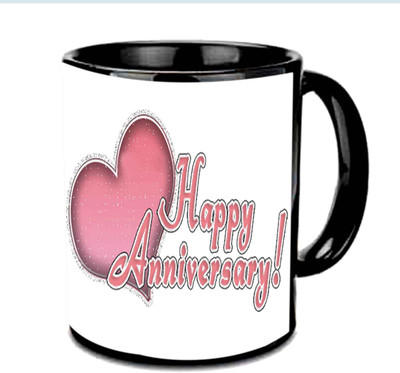

Raj Laxmi Happy Anniversary Wishes With Hearts Design Multicolor Ceramic Mug(350 ml), Black