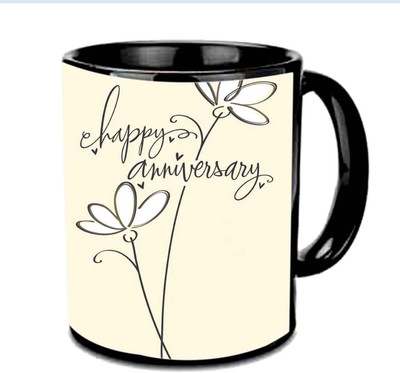 

Raj Laxmi Happy Anniversary Multicolor Ceramic Mug(350 ml), Black