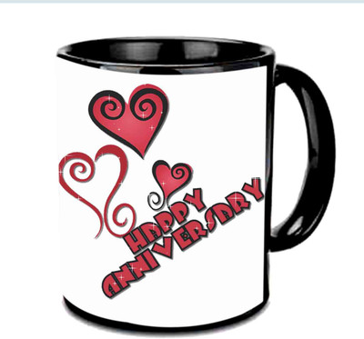 

Raj Laxmi Happy Anniversary With Hearts Design Multicolor Ceramic Mug(350 ml), Black