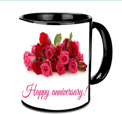 

Raj Laxmi Wish You A Happy Anniversary Multicolor Ceramic Mug(350 ml), Black