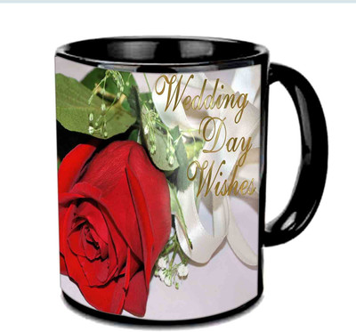 

Raj Laxmi Wedding Day Wishes Multicolor Ceramic Mug(350 ml), Black