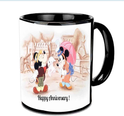 

Raj Laxmi Anniversary Wishes With Cute Mickey Multicolor Ceramic Mug(350 ml), Black