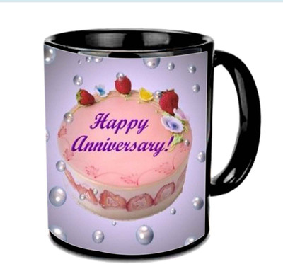 

Raj Laxmi Happy Anniversary With Yummy Cake Multicolor Ceramic Mug(350 ml), Black