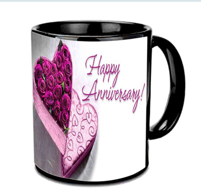 

Raj Laxmi Happy Anniversary With Purple Roses Multicolor Ceramic Mug(350 ml), Black