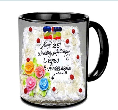 

Raj Laxmi Happy 25th Wedding Anniversary Multicolor Ceramic Mug(350 ml), Black